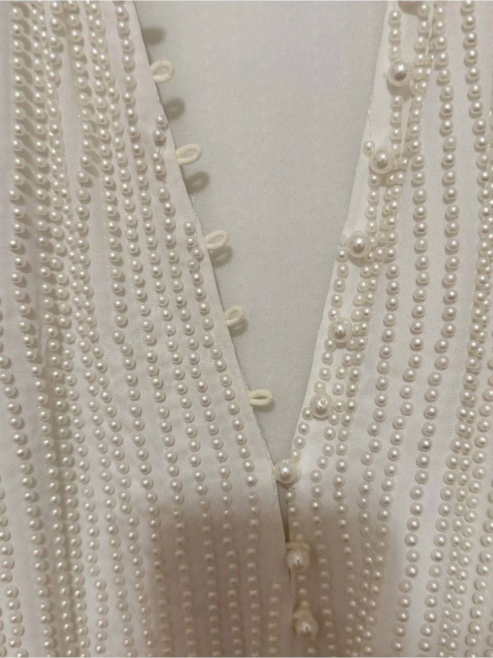 Zara Cream Fully Beaded V-Neck Blouse